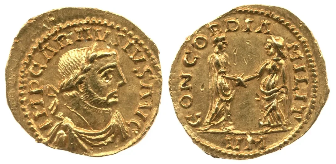 A gold coin minted by Carausius